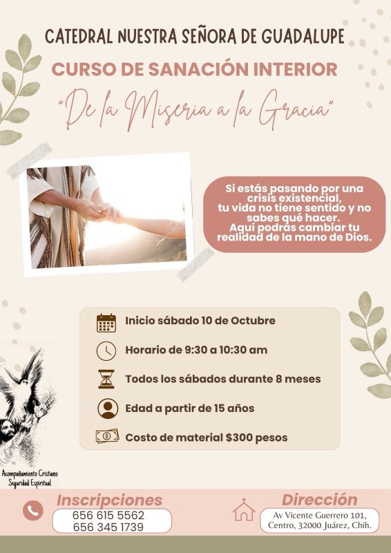 CURSO DE SANACION INTERIOR EN CATEDRAL. inicia sábado 10 de octubre 2026 a las 9:30 am