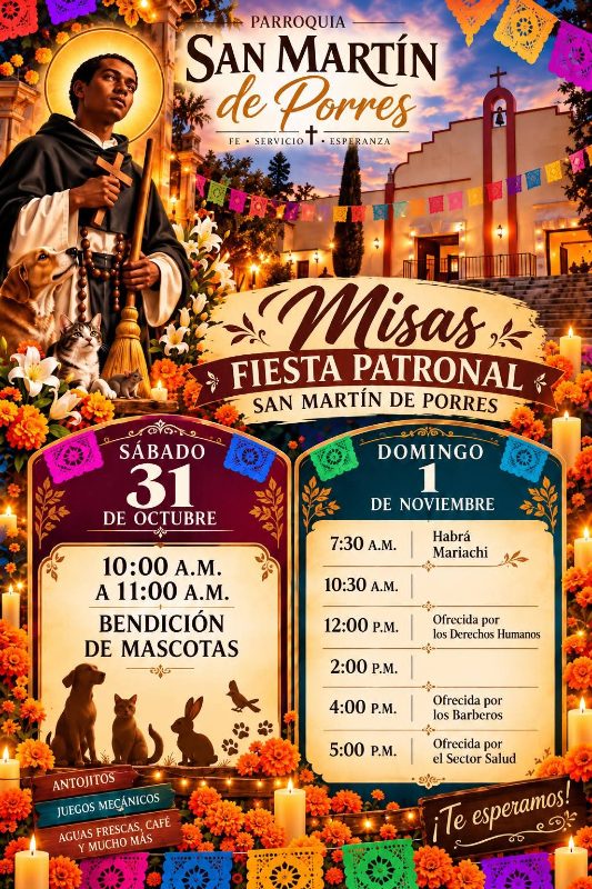 Misas para la fiesta patronal San Martín de Porres 